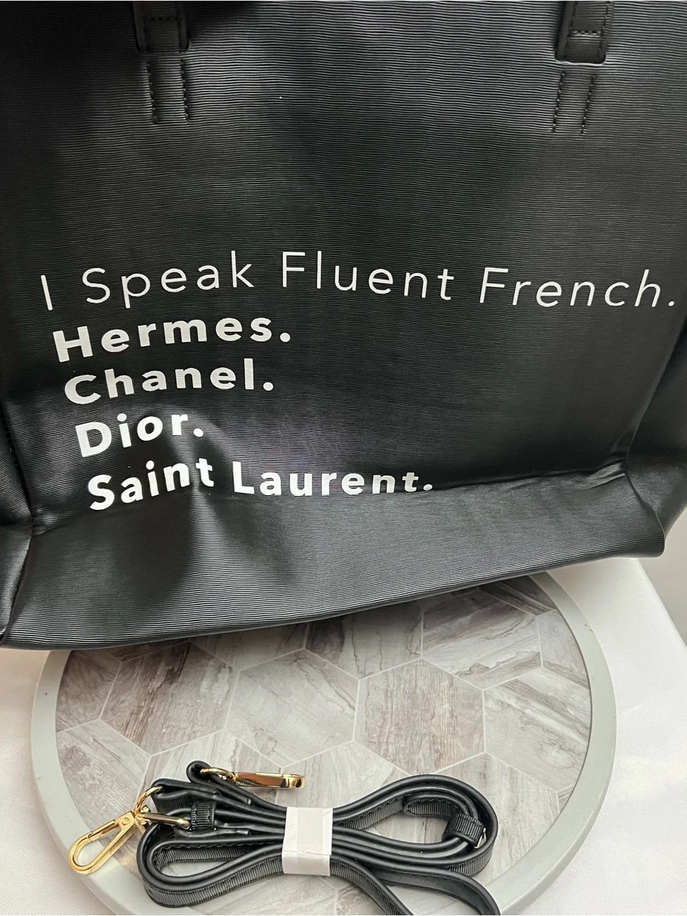 LA Trading Co Black “I Speak Fluent French” Large Tote Shoulder Bag NWT